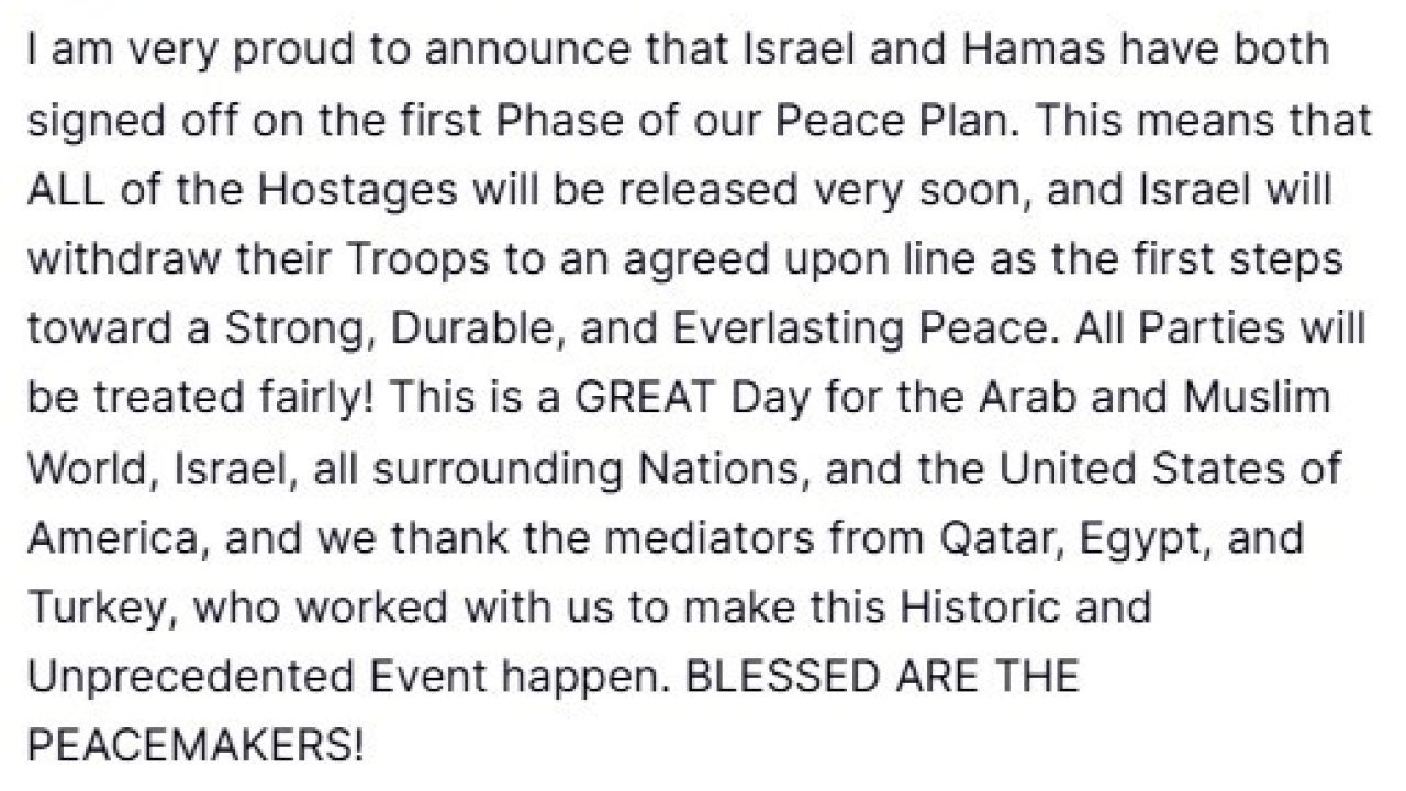 ABD Başkanı Trump: "İsrail ve Hamas Barış Planımızın ilk aşamasını onayladı"