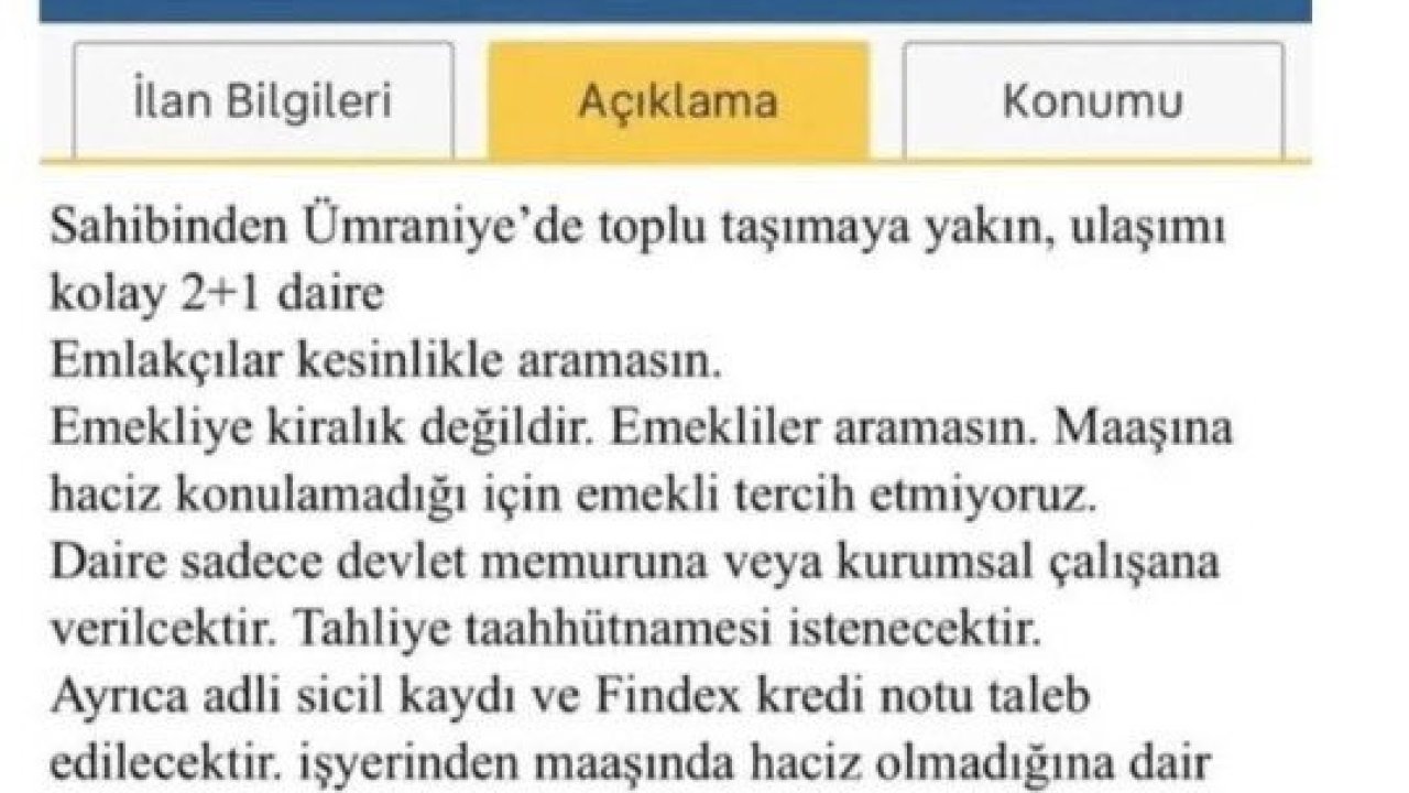 "Emekliye kiralık değildir" başlıklı ilan veren emlak şirketine idari para cezası uygulandı