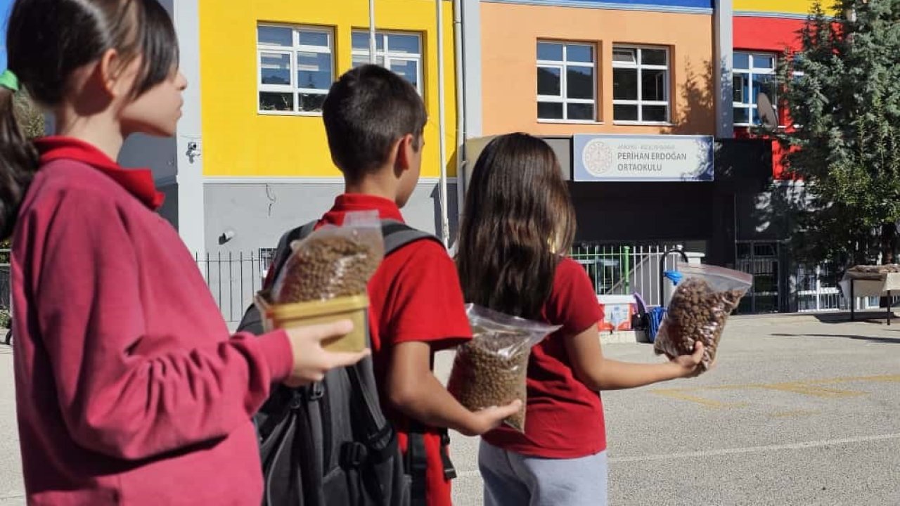 Minik öğrencilerden doğaya ve hayvanlara anlamlı dokunuş